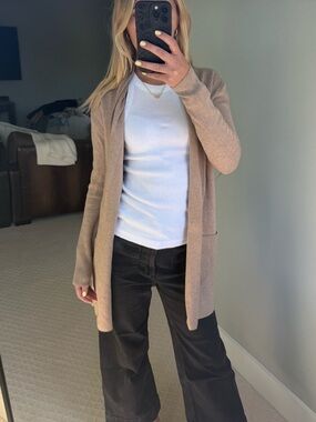 Open-Front Cardigan in Taupe Beige